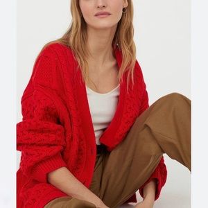 Vintage Cable knit cardigan hand knit Red size S M